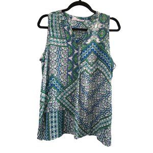 Violet + Claire Blue Green Abstract Floral Scarf Print Sleeveless Shell Top Larg